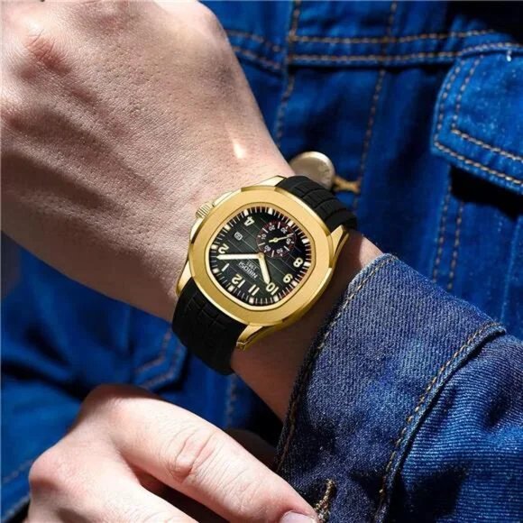 Mens Watches Analog Military Watch with Calendar Black Silicone Strap